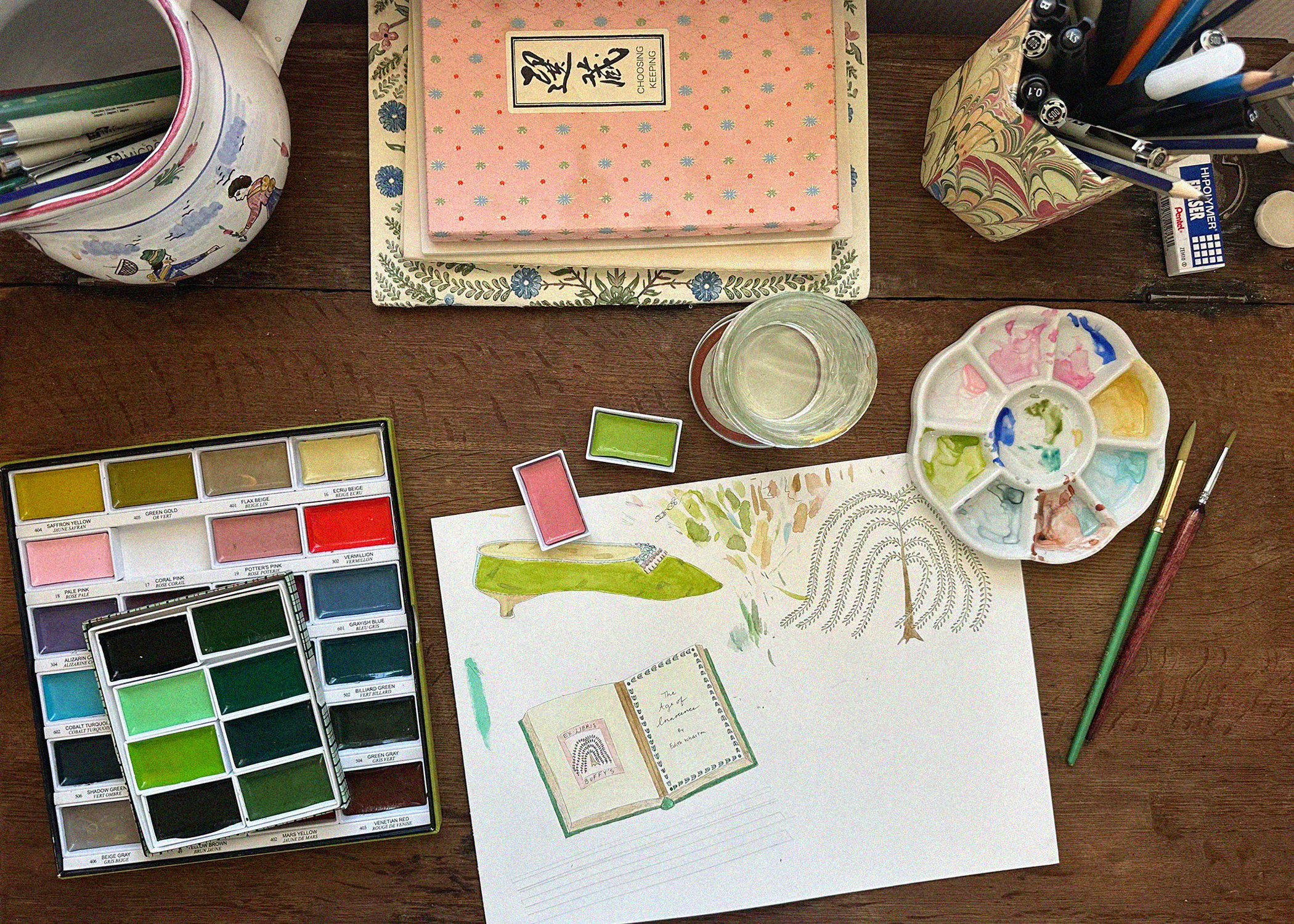 Workspace of Watercolor Illustrator Karli Dawn Moss